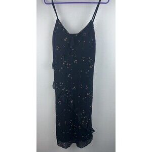 Gentle Fawn Black Ditsy Floral Print Ruffle Midi Dress Sundress Sz Small